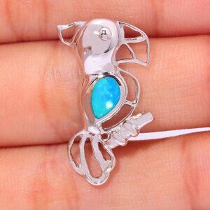 New - Parrot With Blue Fire Opal 925 Silver Pendant - Includes a Chain